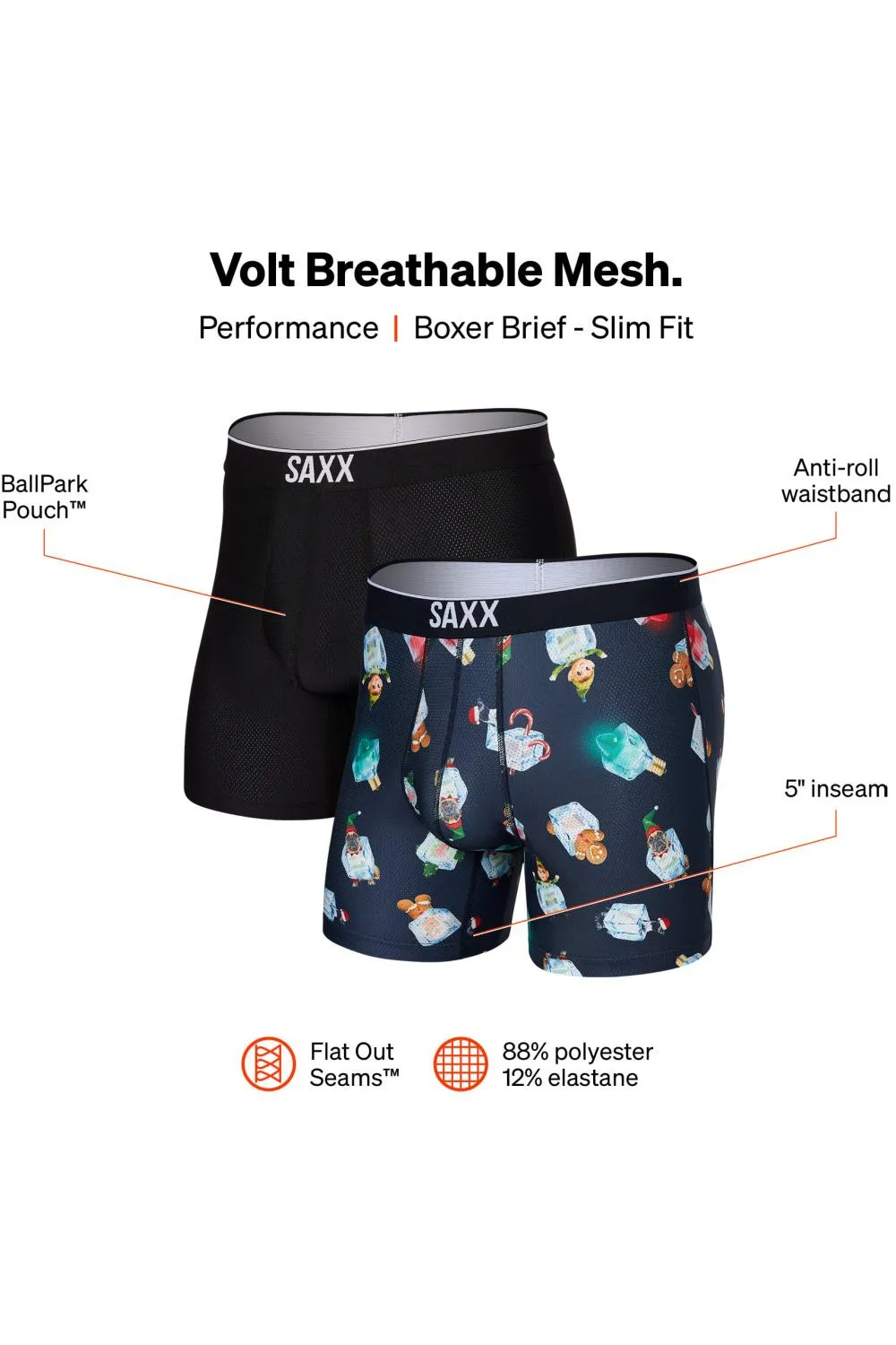SAXX Volt Boxer Brief 2-pack SXPP2T-HIB (Holidays On Ice / Black)
