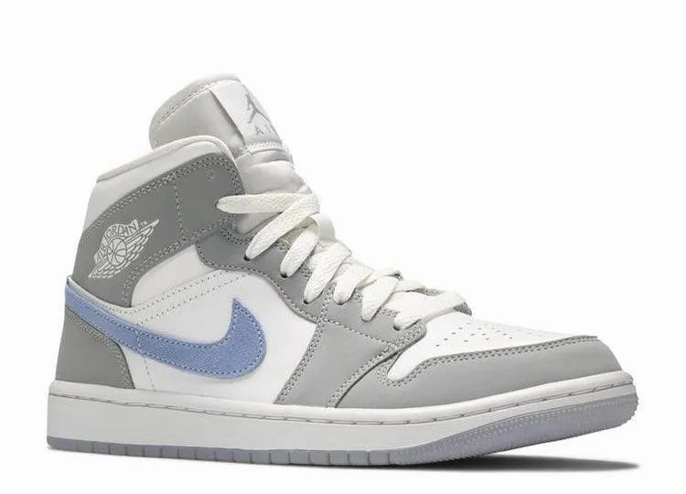 Air Jordan 1 Mid Wolf Grey Aluminium (W) Elegant shock absorption Comfortable Linings