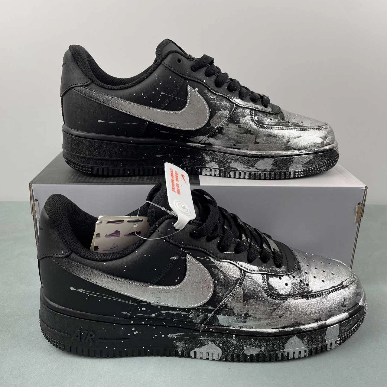 Air Force 1 07 Low Black Splash Silver Paint CW2288-012 Festival Ready