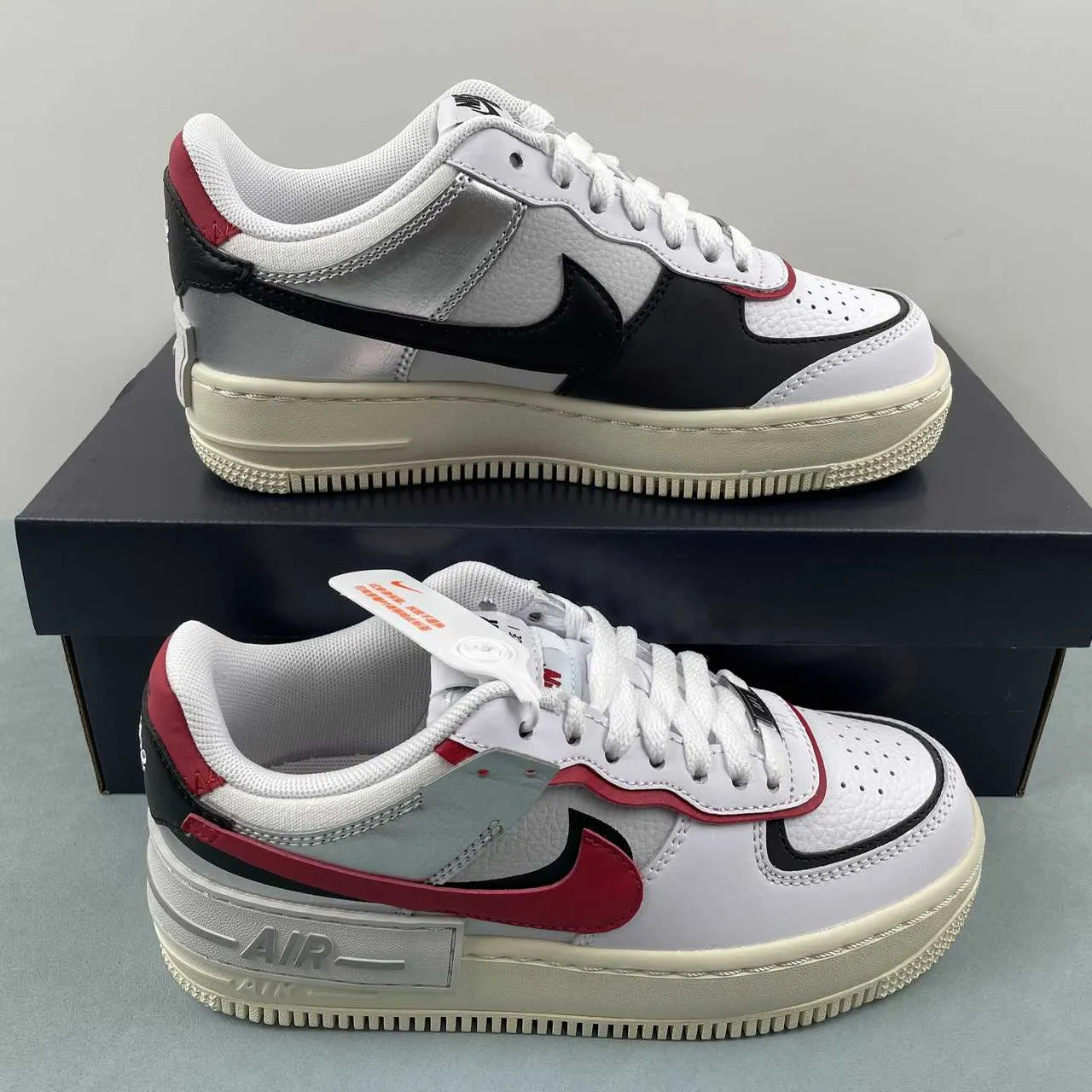 Air Force 1 Shadow White Silver Red FN6335-100 Leather Cool Minimal Style