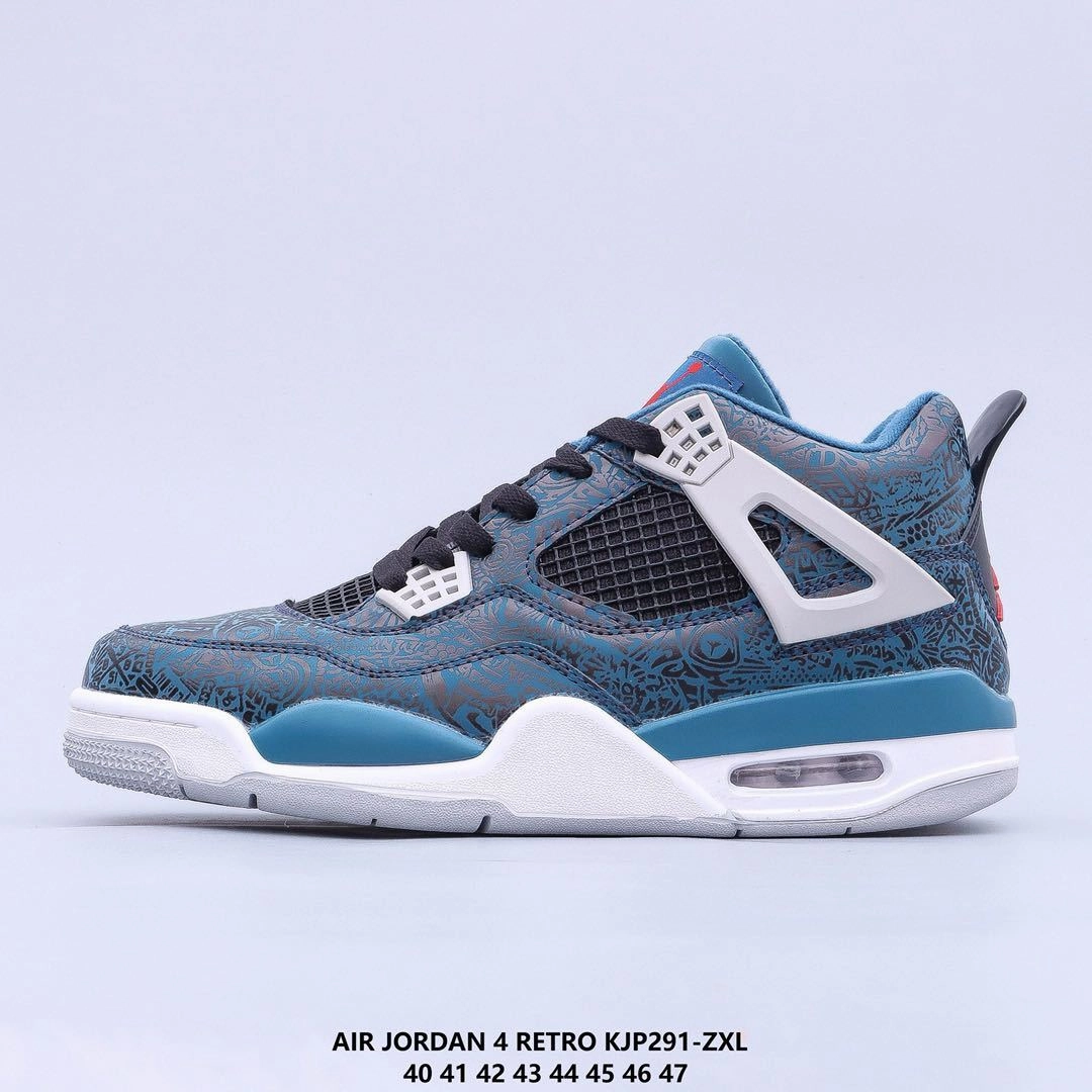 Air Jordan 4 Retro Laser Green Deep Ocean Black Fire Red KJP291-ZXL Track ready Treaded Sole