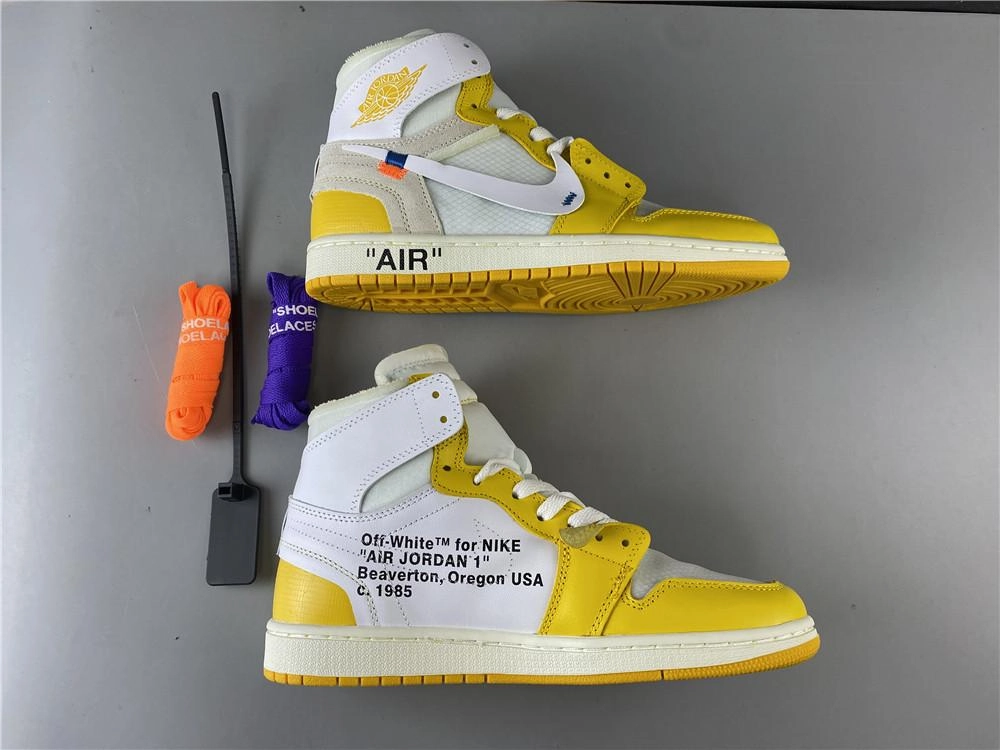 Air Jordan 1 x Off-White NGR White Yellow Jointly AQ0818-149 Treaded Sole Easy Fit