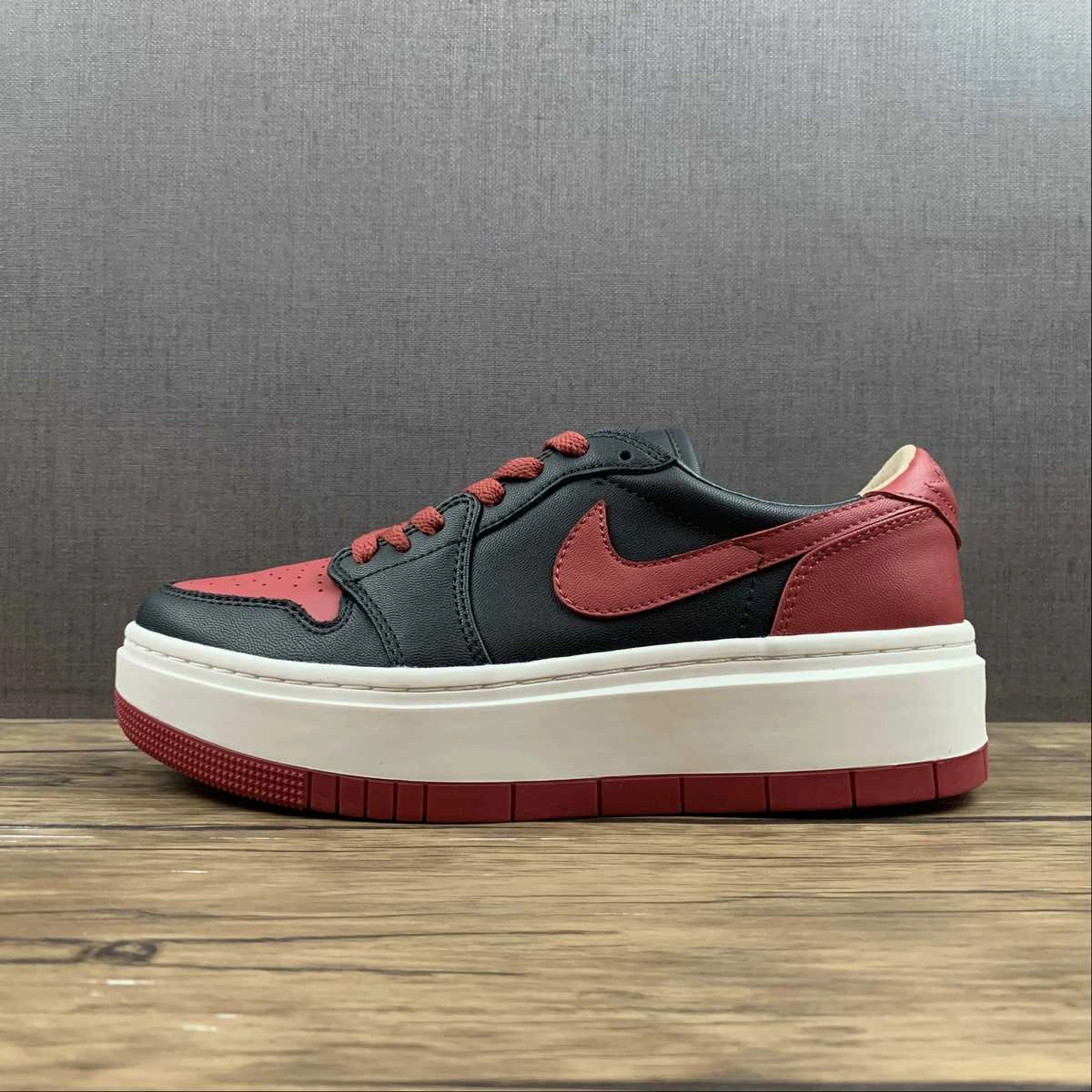 Air Jordan 1 Elevate Low Bred Black Varsity Red White DQ1823-006 Streamlined wear Hyperbolic Logging Cage