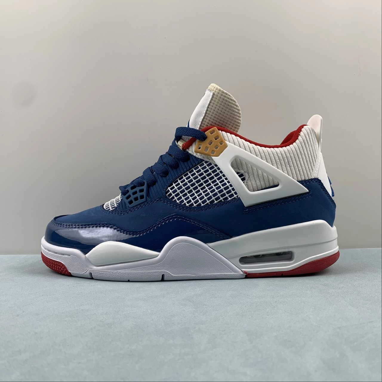Cushioned Design Lace Secure Air Jordan 4 Retro Messy Room French Blue Gym Red Pearl White DR6952-400
