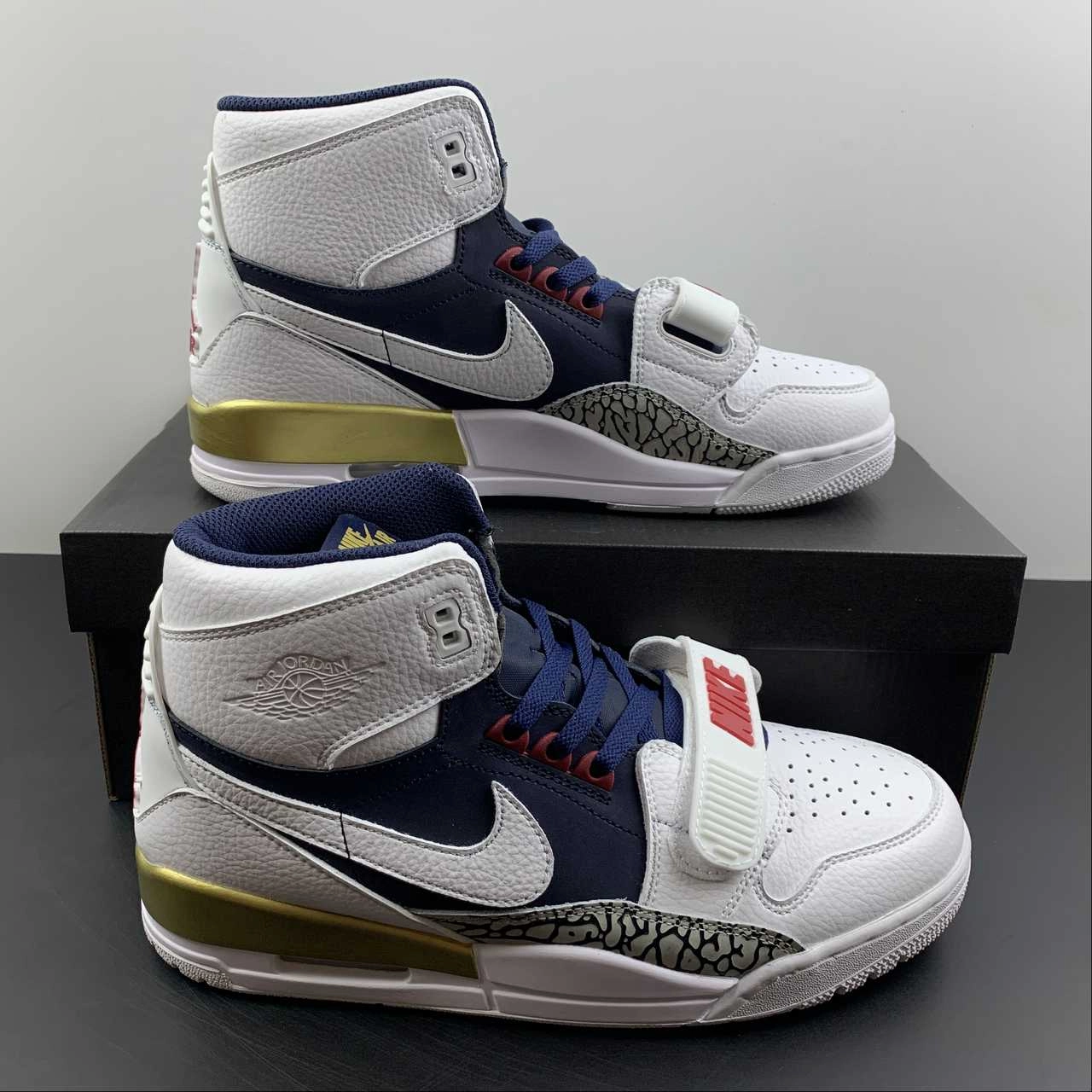 Air Jordan Legacy 312 High White Blue Gold AV3922-101 Comfortable Fitment Impact Absorbing Polymer