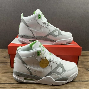 shock - absorbing sole molded shoes Air Flight 13 Mid White Grey Green 579961-106