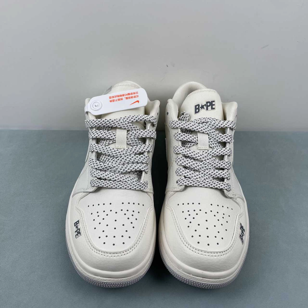 Air Jordan 1 Low BAPE Off White Grey WG8850-003 Stylish Flex Knit Fabric Integration