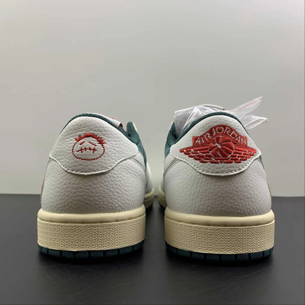 Cushioned Midsole Technology Travis Scott x Air Jordan 1 Low OG Dark Green White Red CQ4277-993