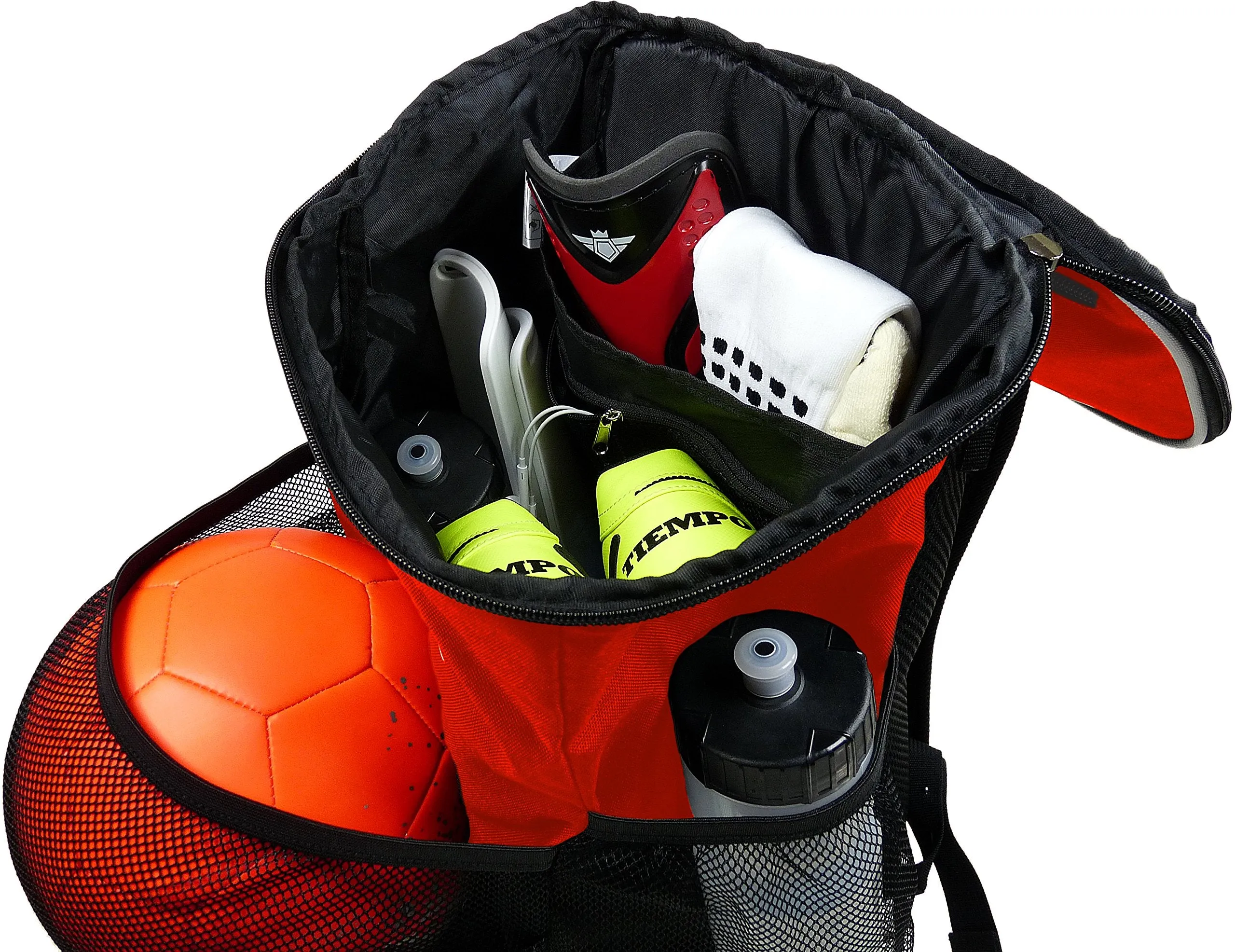 Soccer Backpack with Ball Holder Compartment - for Boys & Girls | Bag Fits All Soccer Equipment & Gym Gear (Black) (Red)