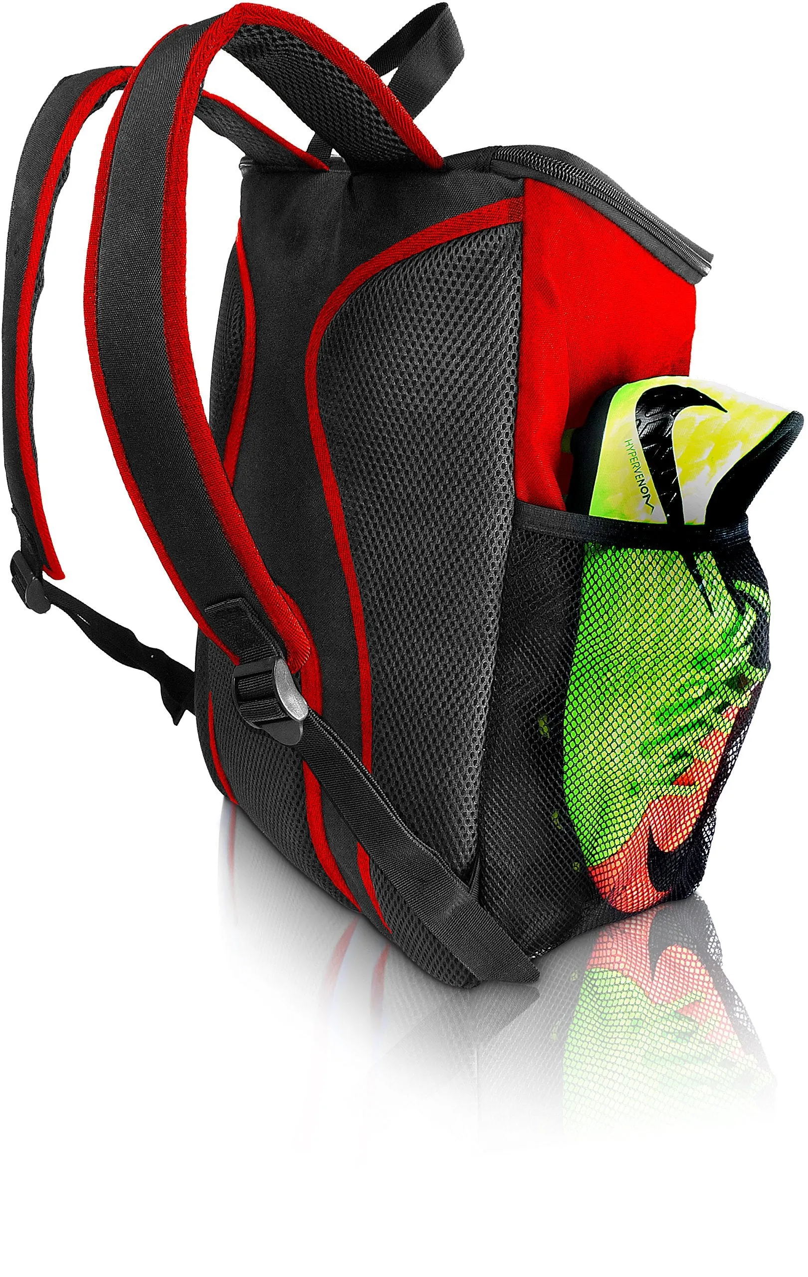 Soccer Backpack with Ball Holder Compartment - for Boys & Girls | Bag Fits All Soccer Equipment & Gym Gear (Black) (Red)