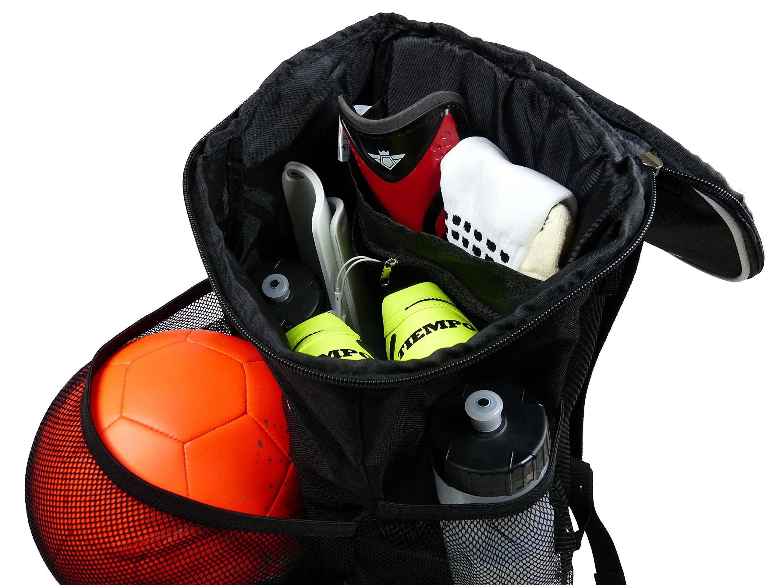 Soccer Backpack with Ball Holder Compartment - for Boys & Girls | Bag Fits All Soccer Equipment & Gym Gear (Black)