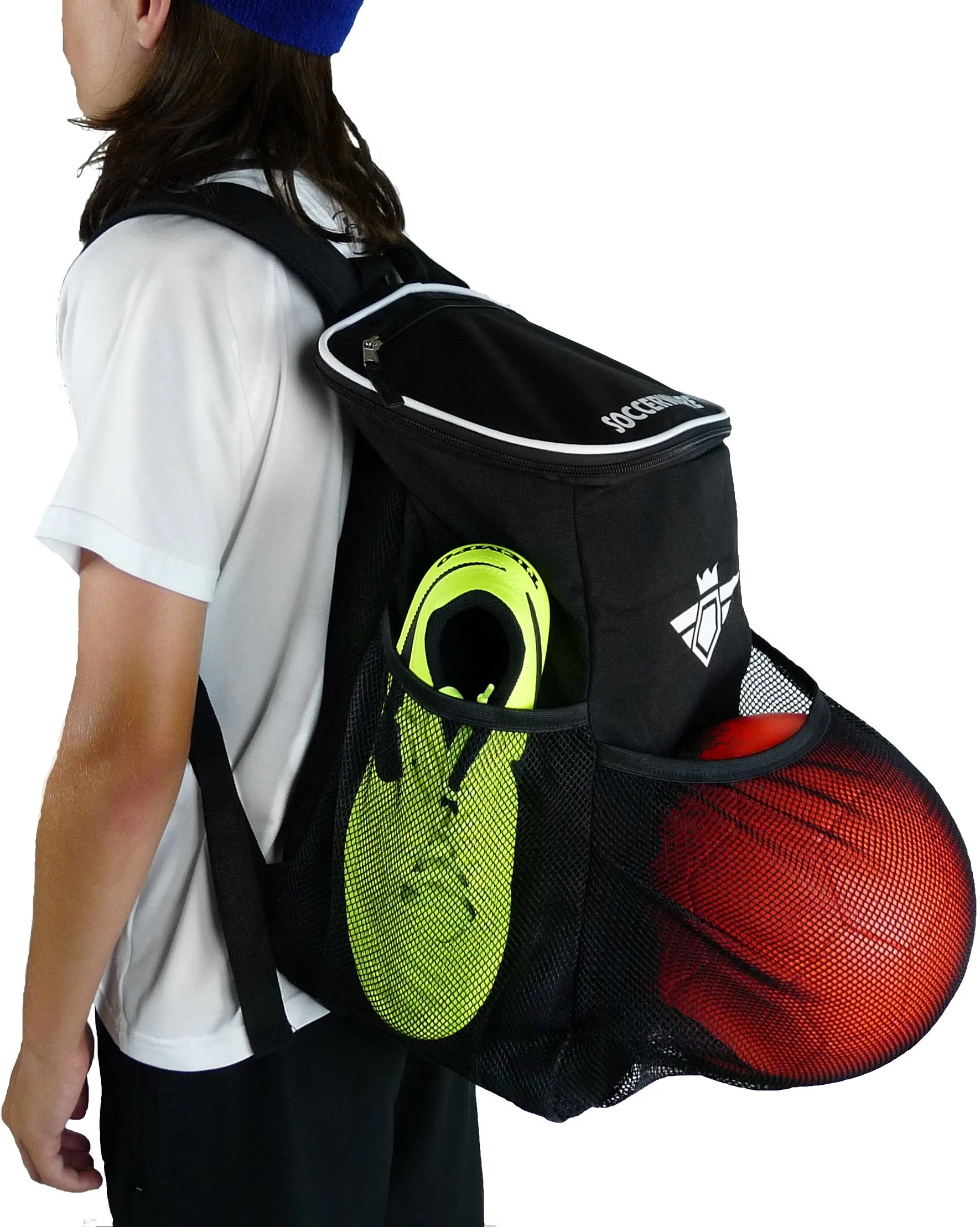 Soccer Backpack with Ball Holder Compartment - for Boys & Girls | Bag Fits All Soccer Equipment & Gym Gear (Black)