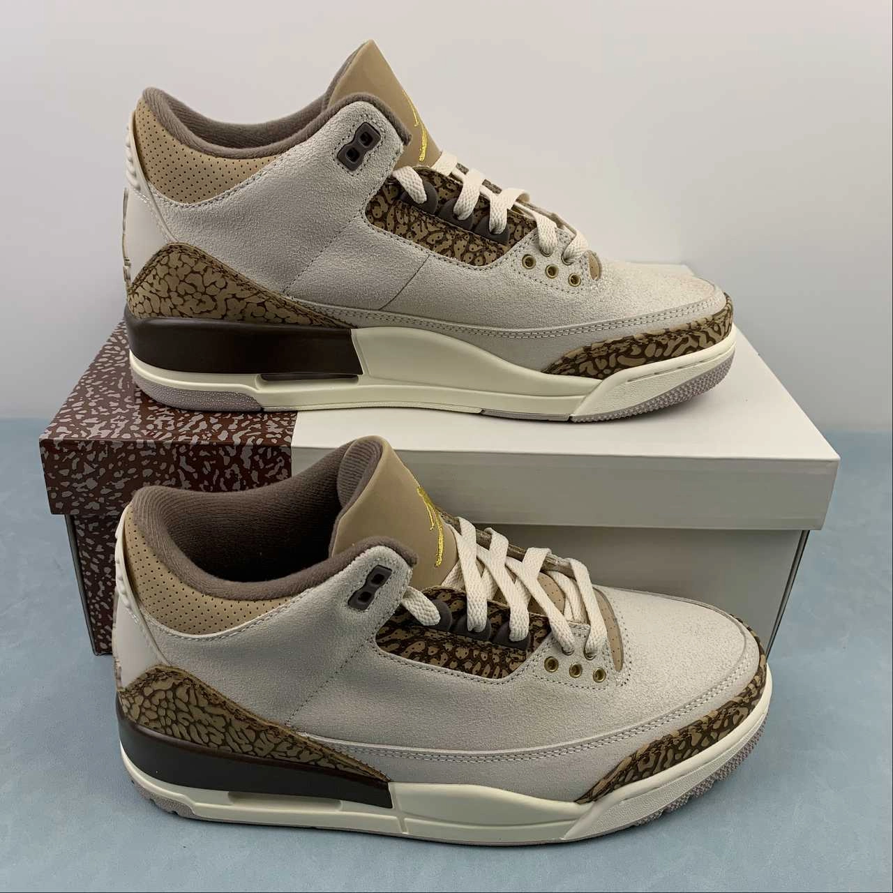 Air Jordan 3 Retro Palomino Mockup Light Orewood Brown Metallic Gold CT8532-102 Night Hike Lace Up Design