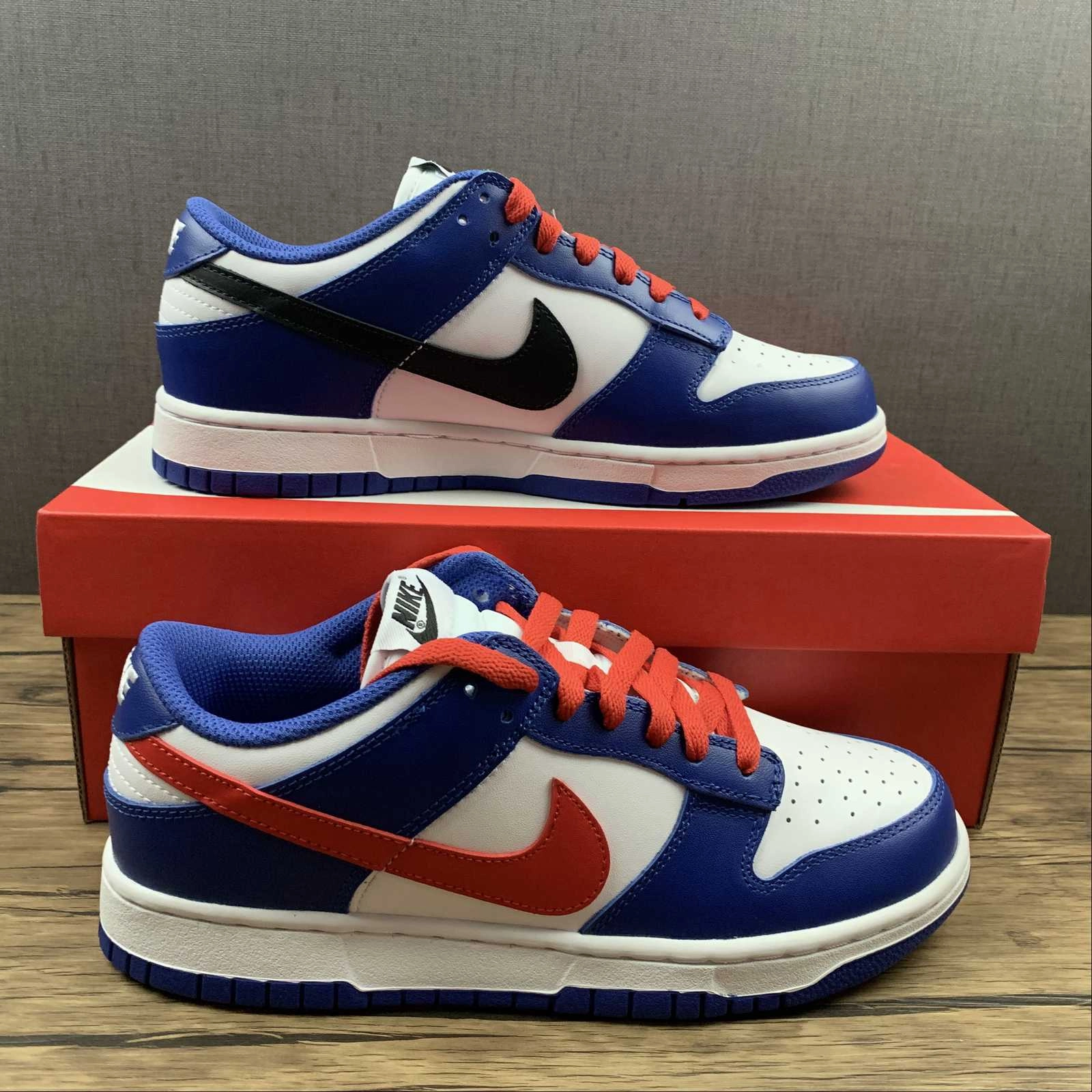 SB Dunk Low White Bright Crimson Game Royal Black CW1590-104 Street Performance