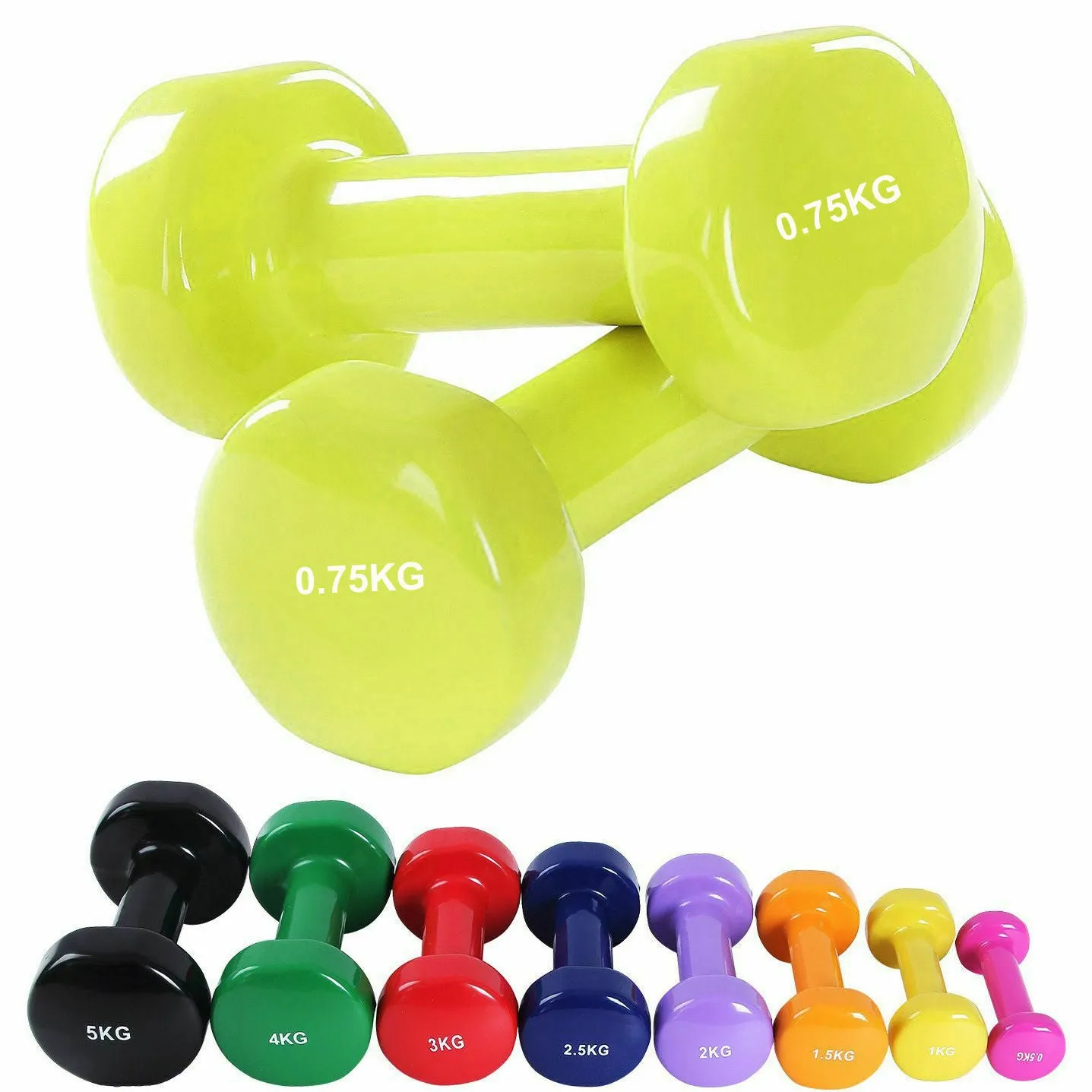 Solid Vinyl Dumbbell Pair 0.75Kg Light Green
