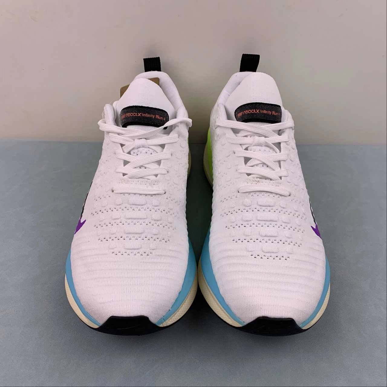 running shoes for treadmill users cross - country runner Nike ReactX Infinity Run 4 White Lt. Blue Purple Black DR2665-105
