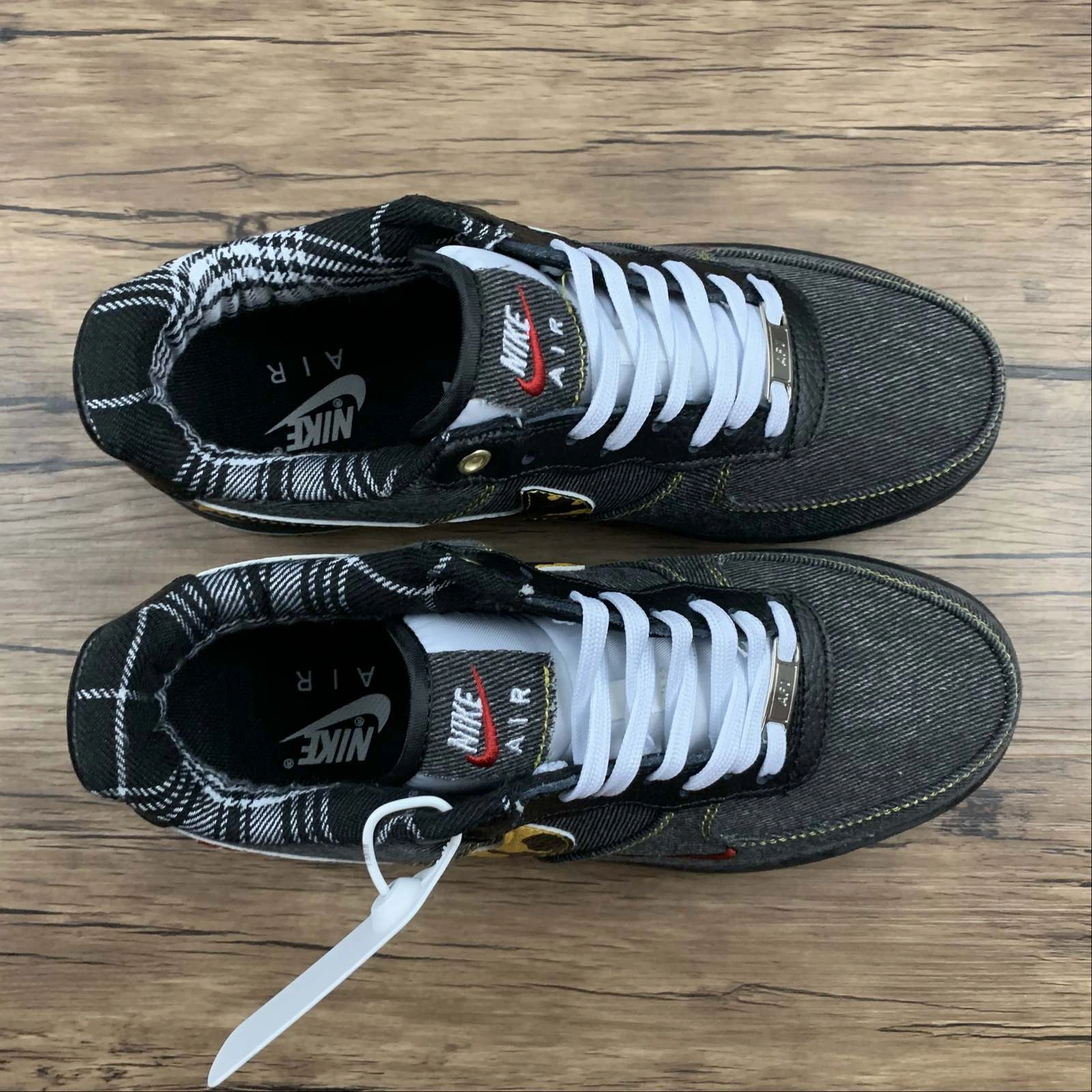 Secure fit Quick Steps Air Force 1 Low Camo Denim Remix Black Multi-Color Metallic Gold DB1964-001