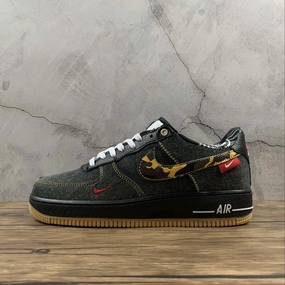 Air Force 1 Low Camo Denim Remix Black Multi-Color Metallic Gold DB1964-001 Monochrome Style