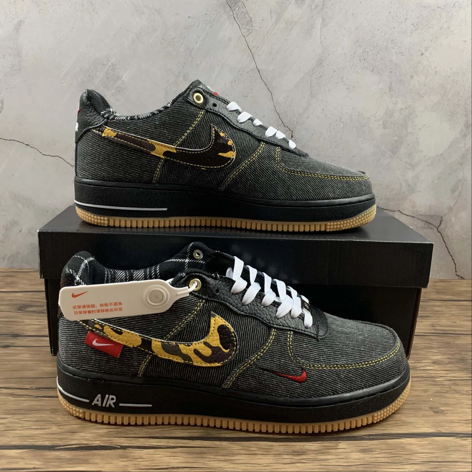 Air Force 1 Low Camo Denim Remix Black Multi-Color Metallic Gold DB1964-001 Step Lightly Urban Vibes