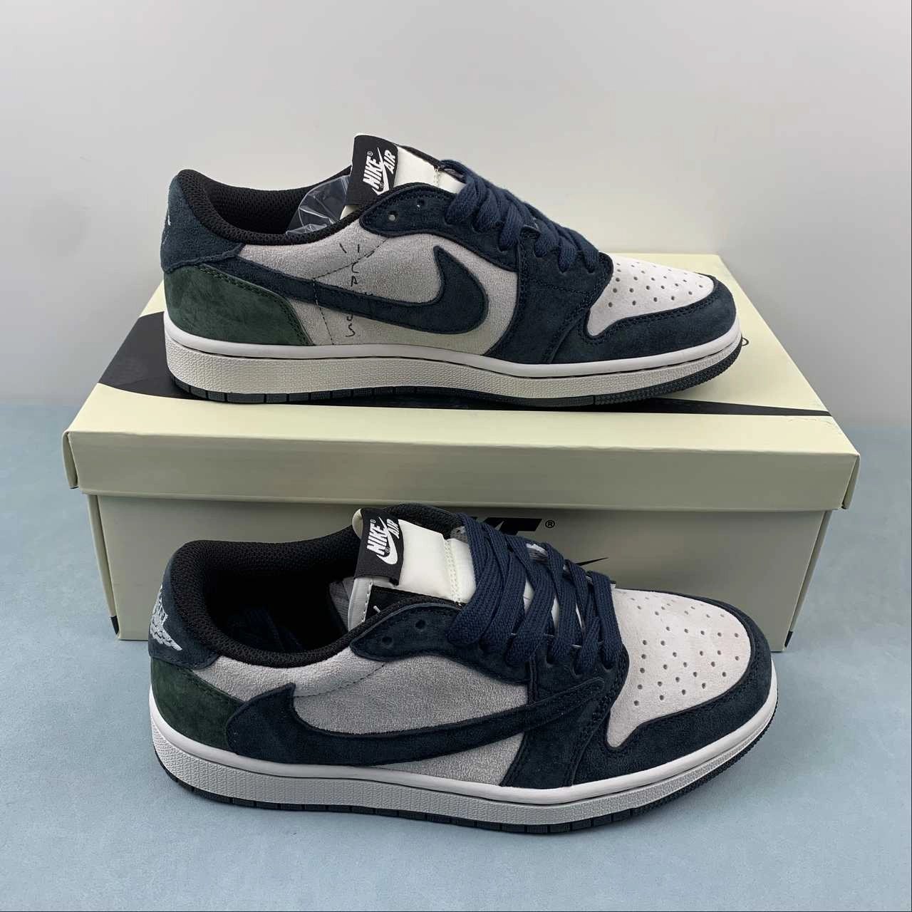 Travis Scott x Air Jordan 1 Low OG Suede Dark Green Blue DM7866-819 Ergonomic Last Shape Fast Outing