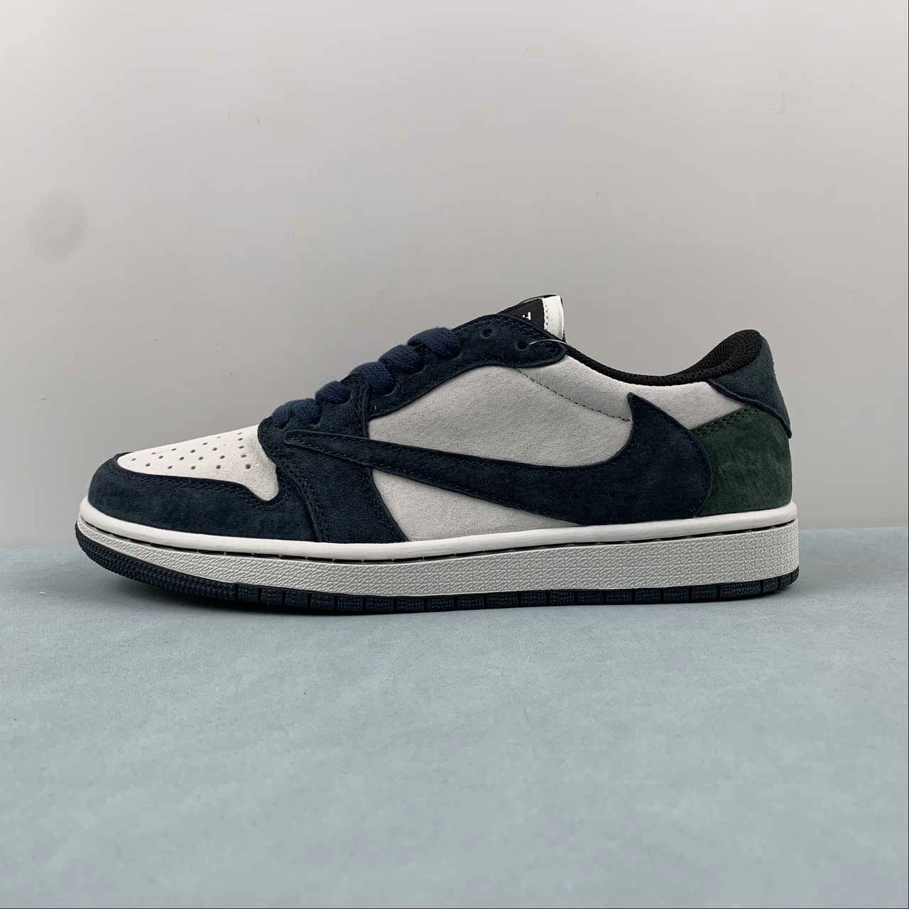 Travis Scott x Air Jordan 1 Low OG Suede Dark Green Blue DM7866-819 Seamless Technology