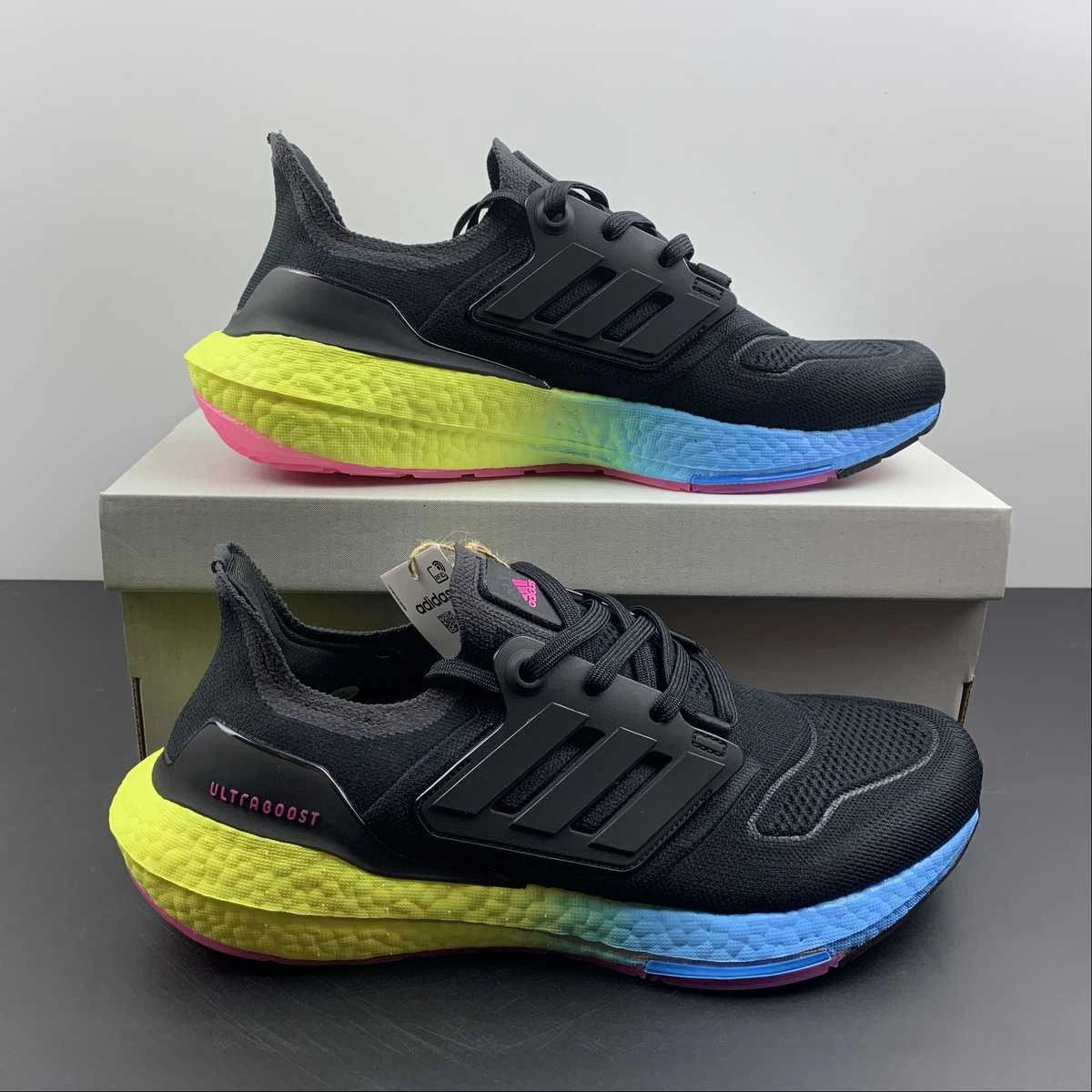 Walking Focus Adidas UltraBoost 22 Black Sky Blue Yellow GV8829