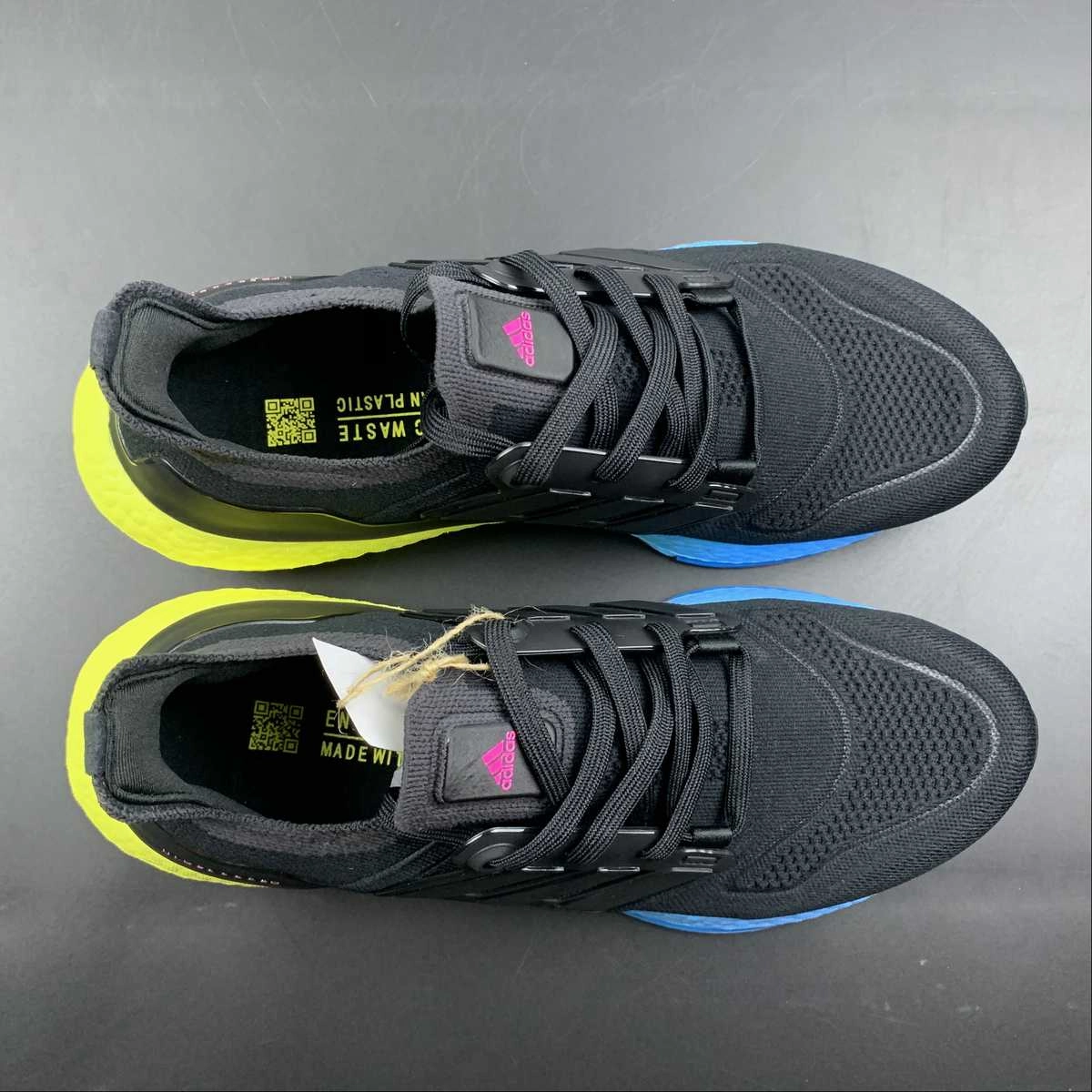 Wear   Resistant Cushioned Memory Foam Adidas UltraBoost 22 Black Sky Blue Yellow GV8829