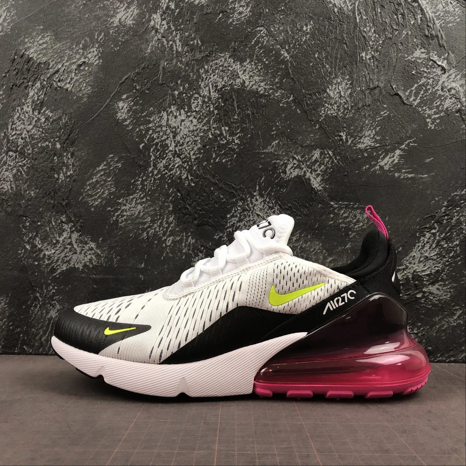 Air Max 270 White-Volt-Black-Laser Fuchsia AH8050-109 cloudy day running shoe circumstance