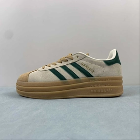 Adidas Gazelle Bold Cream White Collegiate Green Magic Beige ID7056 Round Toe Flat Comfort