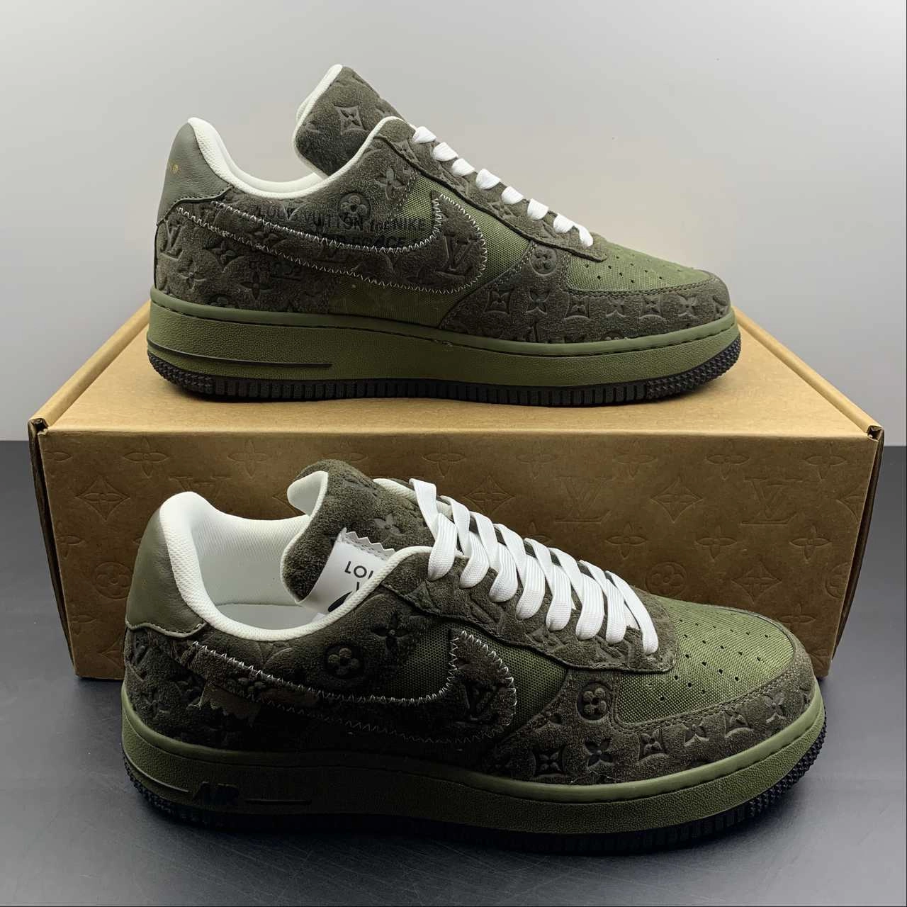 synthetic leather Louis Vuitton Trainer Snaker x Air Force 1 Green Camo LK0229