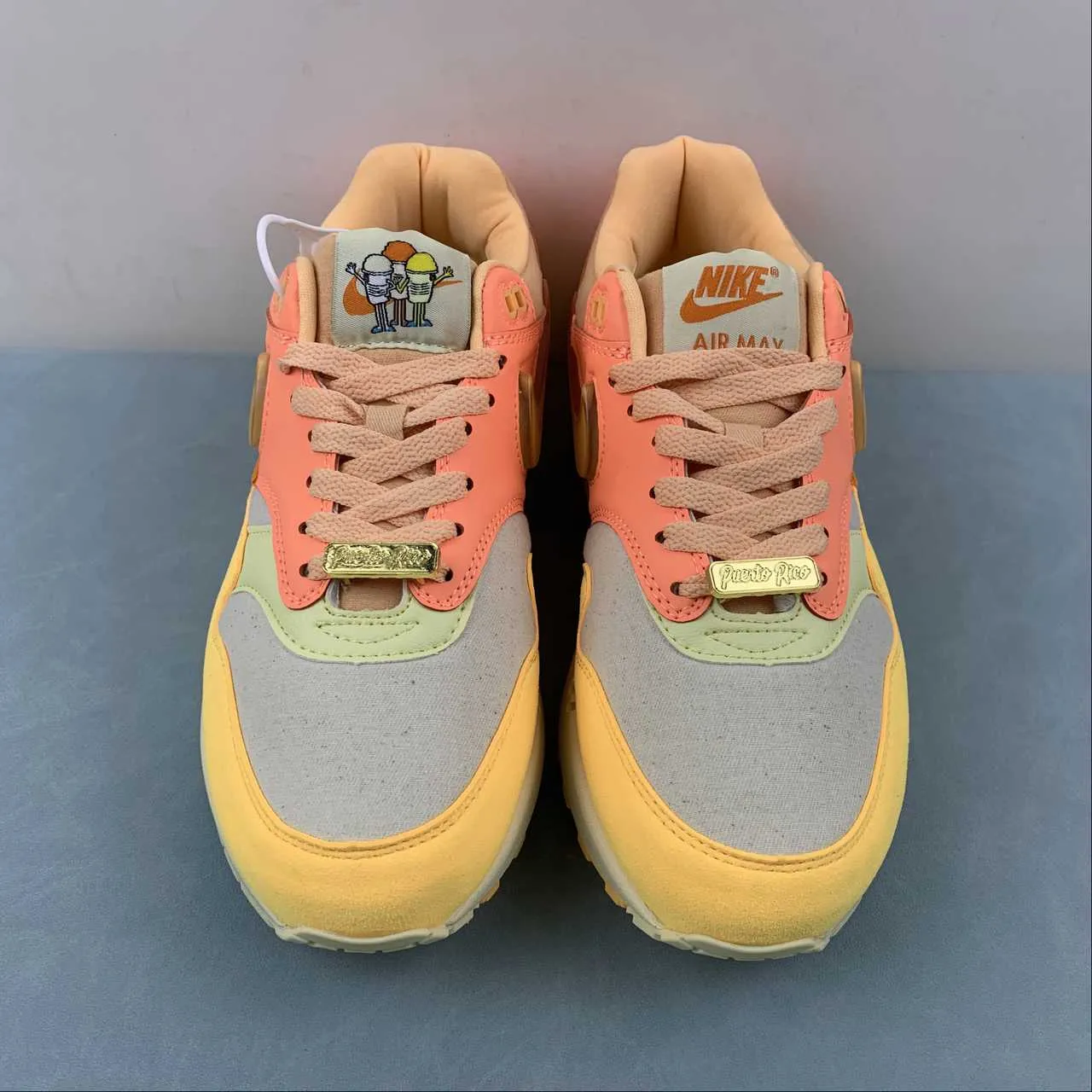 pom - pom - decorated running shoes Air Max 1 Puerto Rico Orange Frost Citron Pulse Coconut Milk FD6955-800
