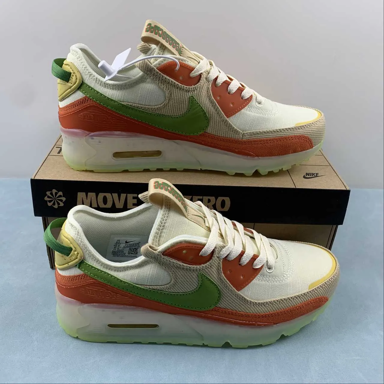 Air Max 90 Terrascape Tan Orange Green DV7413-100 running with a GPS watch wind - resistant - upper shoes