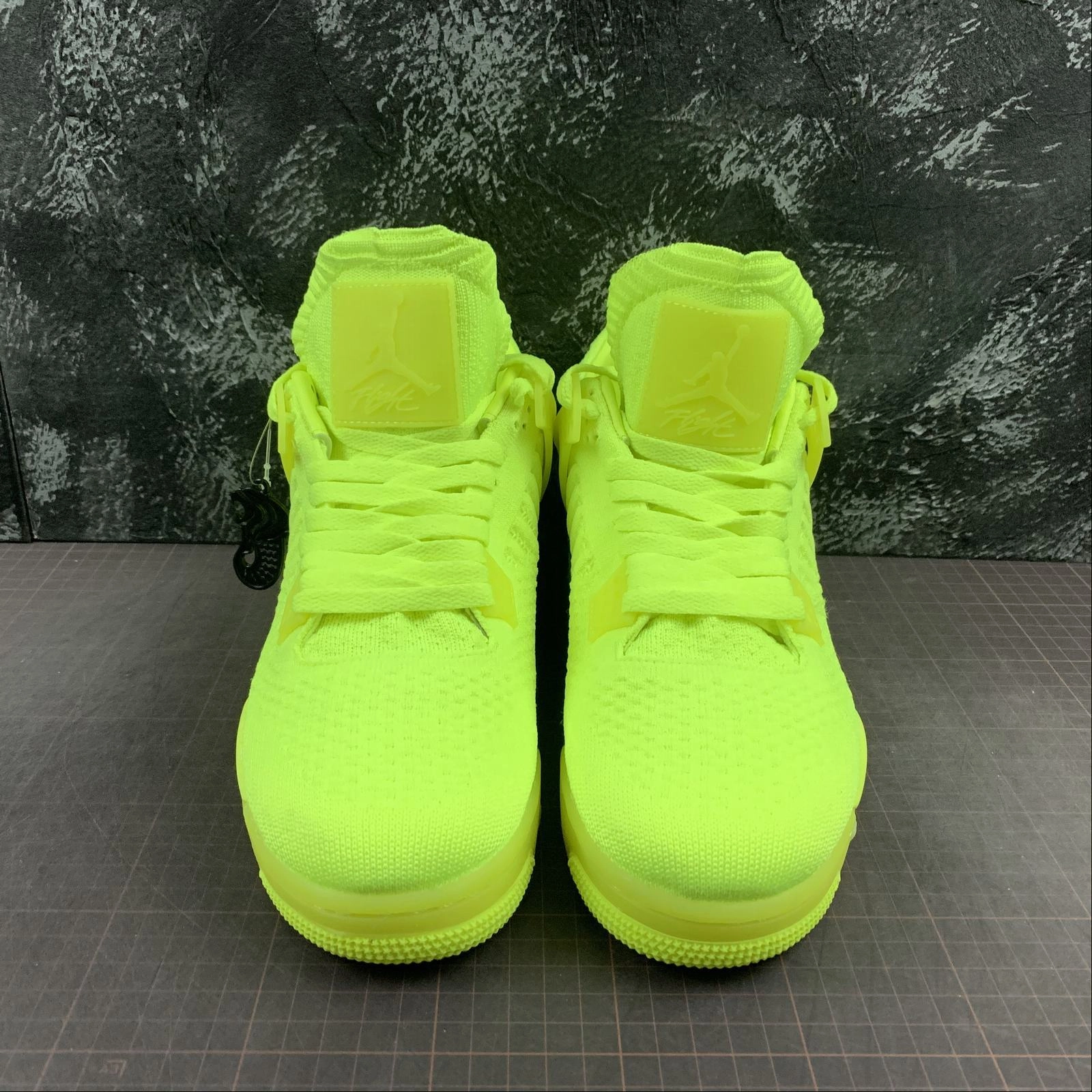 Air Jordan 4 Retro Flyknit Volt-Volt-Black AQ3559-700 Minimalist Layered Design