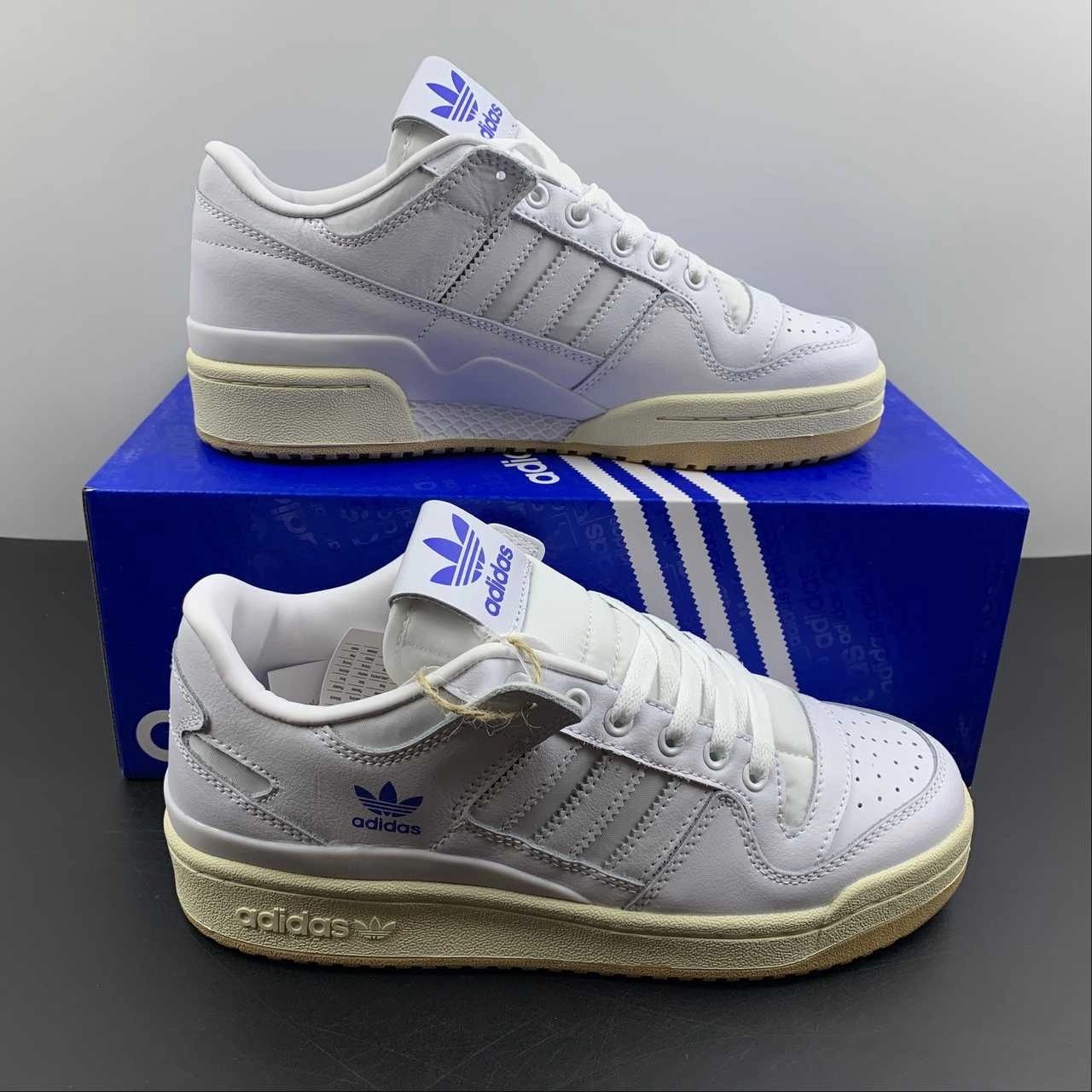 On Demand Comfort Handcrafted Stitching Adidas Forum 84 Low White White Blue