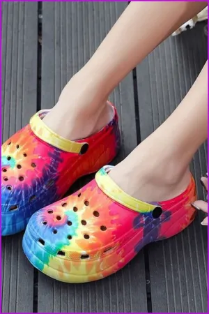 Summer High Heel Hole Slippers Outdoor Beach Sandals F1987