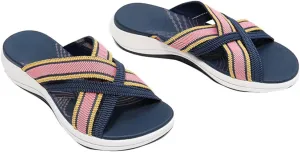 Summer Slide Sandals for Women Fashion Casual Cross Straps Open Toe Slip-on Flat Slipper Lightweight Comfortable Ladies Beach Shoes Flip Flops