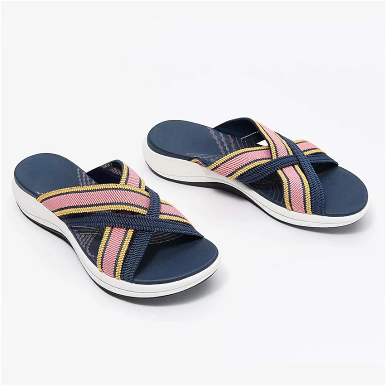 Summer Slide Sandals for Women Fashion Casual Cross Straps Open Toe Slip-on Flat Slipper Lightweight Comfortable Ladies Beach Shoes Flip Flops