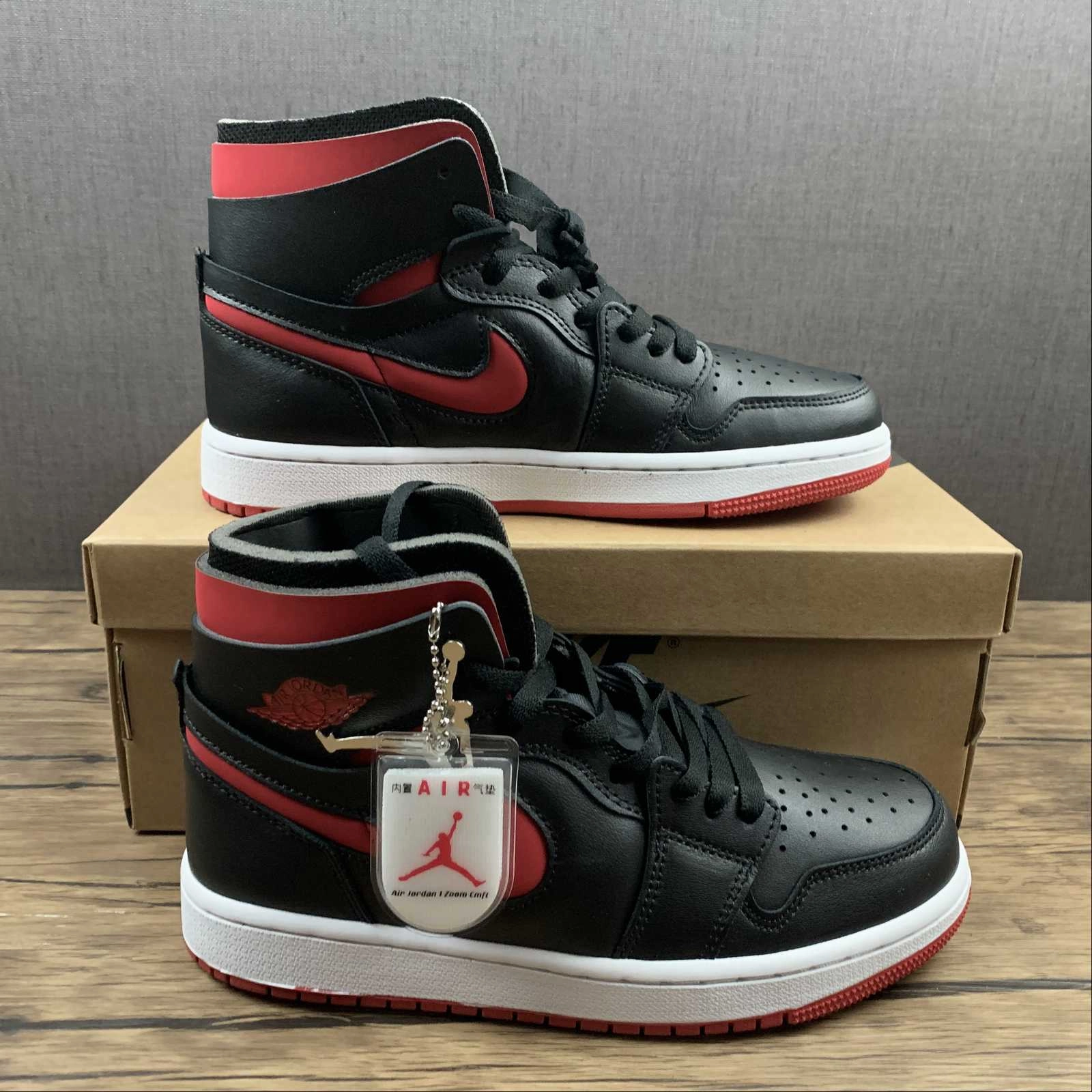 Air Jordan 1 High Zoom Comfort Bred University Red Black White CT0979-006 Boost Comfort Reinforced Stitch Detail
