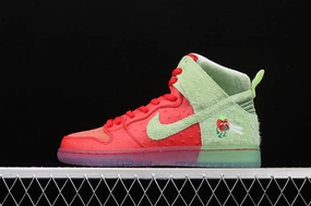 Clean Stitching SB Dunk High Pro QS Strawberry Cough University Red Spinach Green CW7093-600