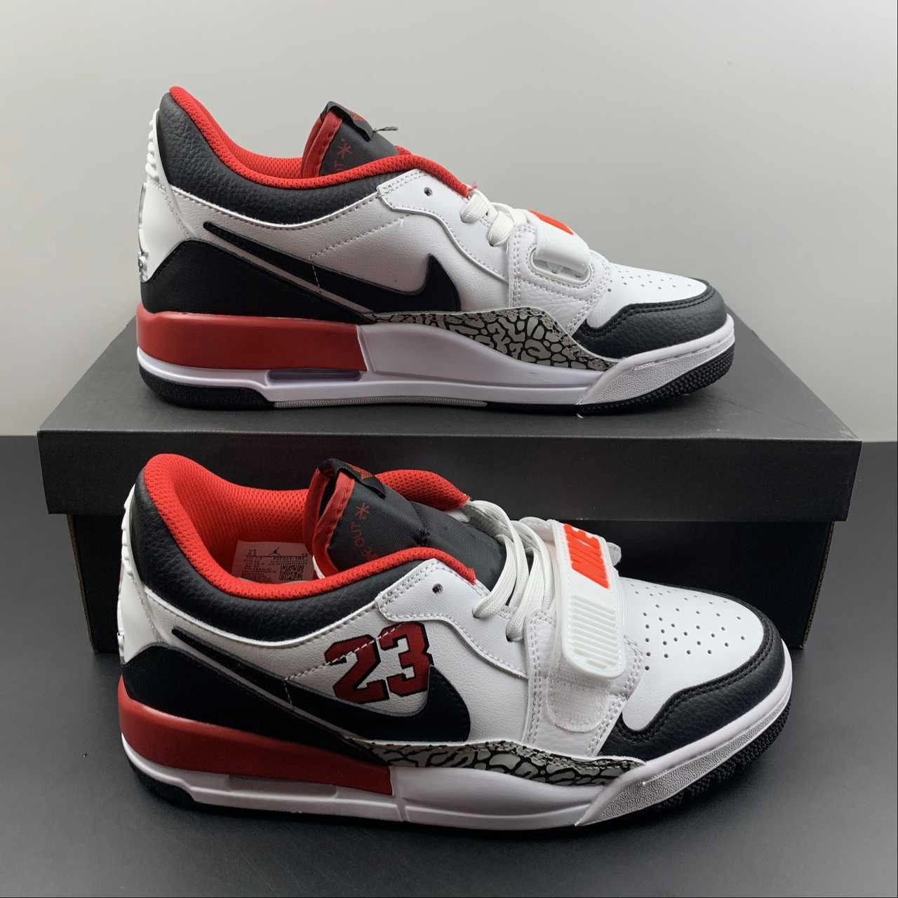 Air Jordan Legacy 312 Low 23 White Black Red FJ7221-101 Traction Pattern Optimization Zip   Up Style