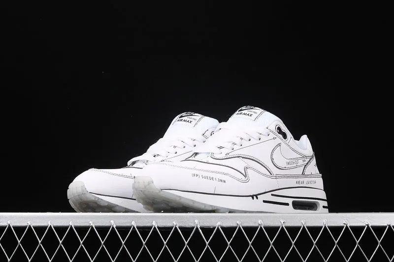 flexible leather shoes Colossal durability Air Max 1 Sketch to Shelf White Black CJ4286-100