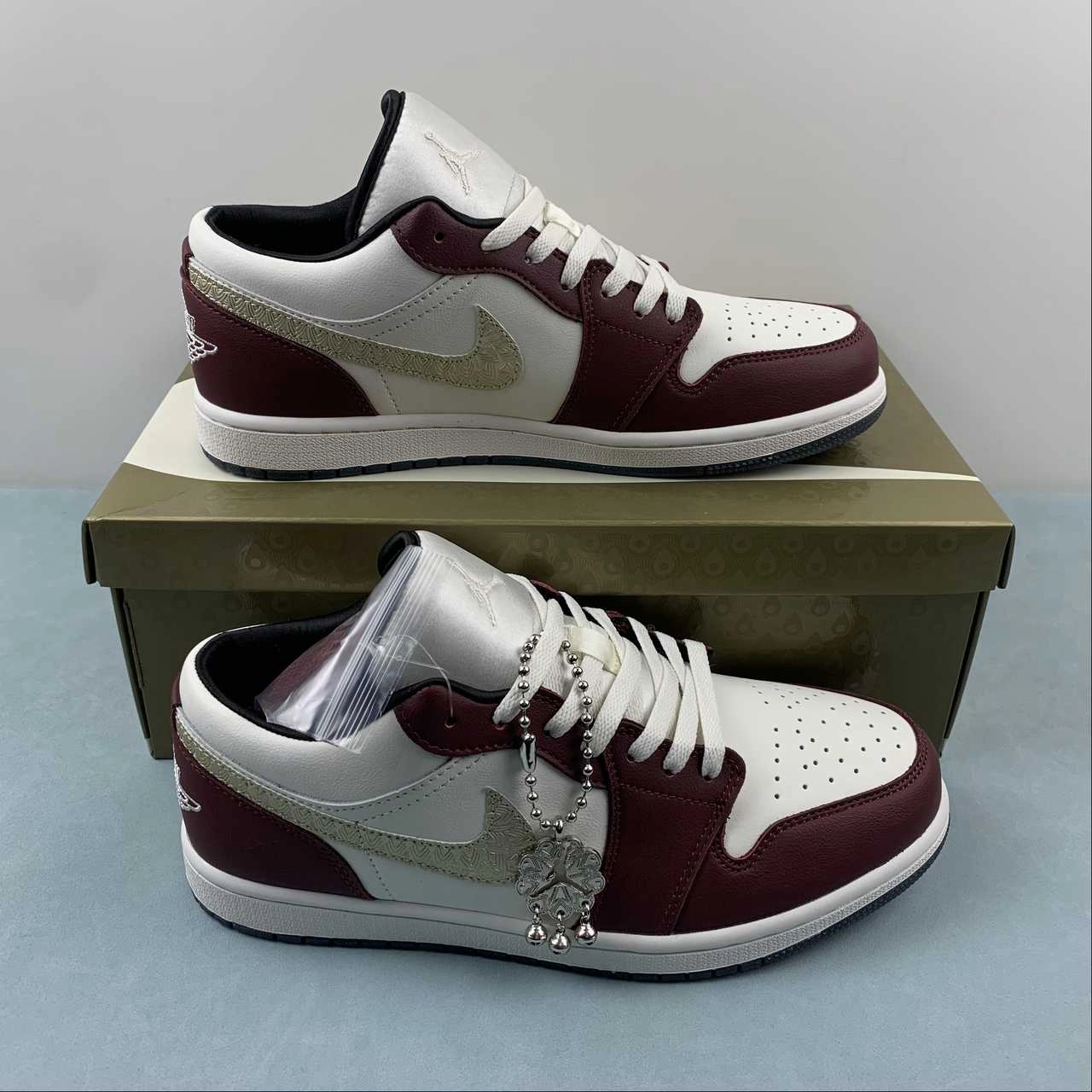 Durable Lacing Slim Style Air Jordan 1 Low SE CNY Sail Metallic Gold Grain Dark Team Red FJ5735-100