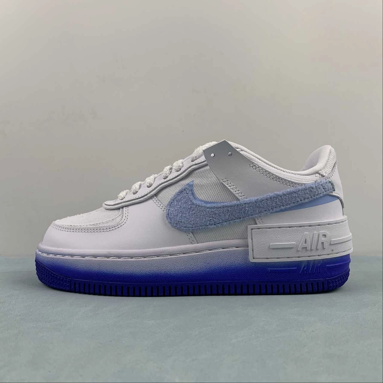 On Foot Easy Drive Air Force 1 Shadow Chenille Swoosh White Blue Tint FJ4567-100
