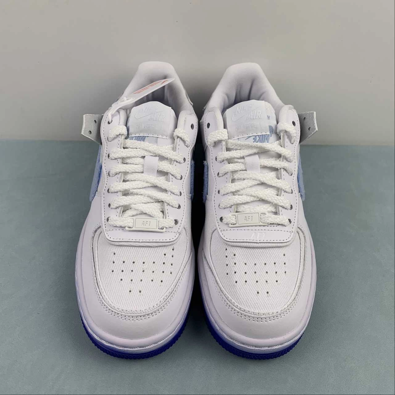 Air Force 1 Shadow Chenille Swoosh White Blue Tint FJ4567-100 Hybrid Look