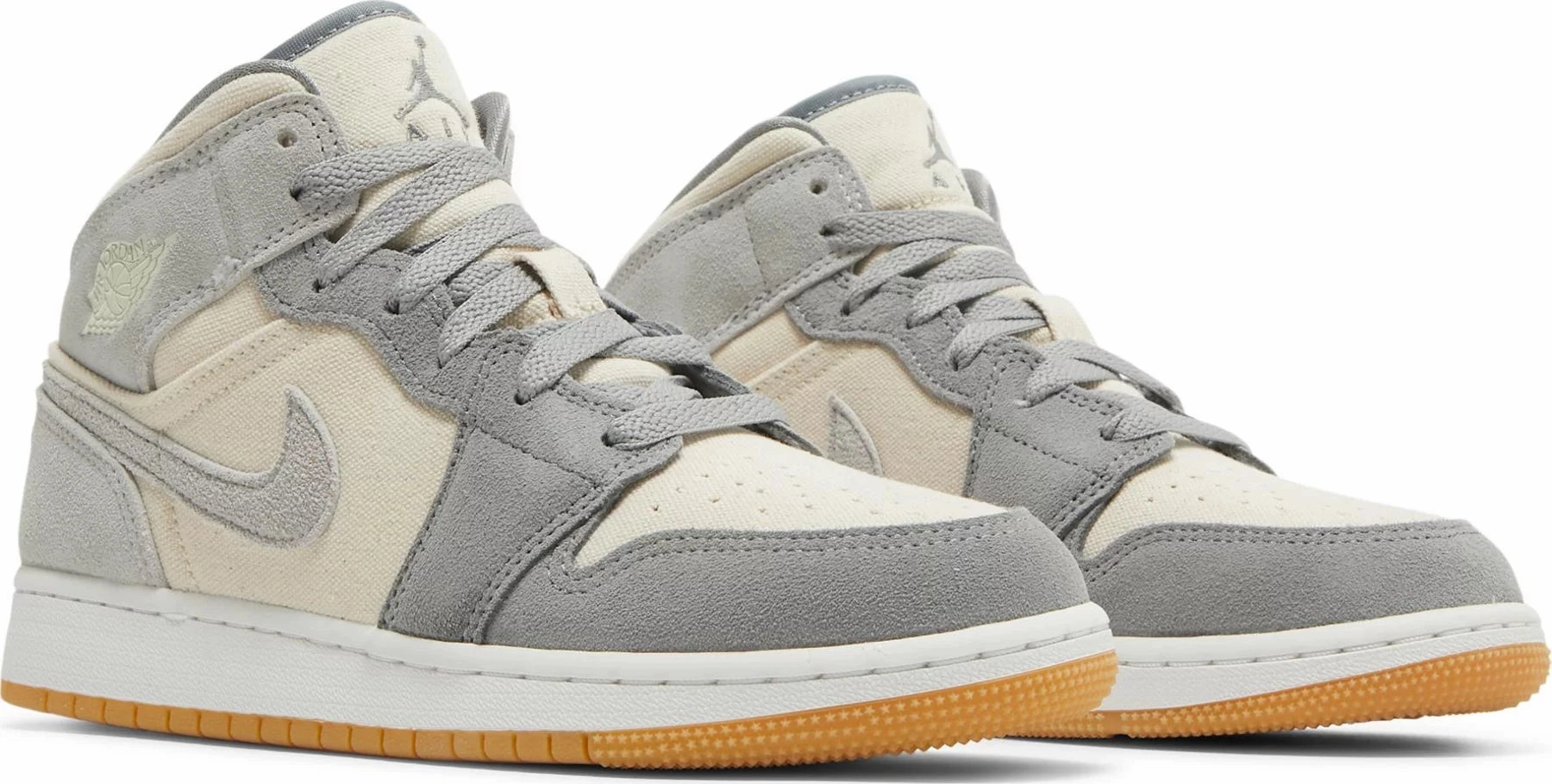 Nike Jordan 1 Mid Coconut Milk Particle Grey GS Knit Weave Texture Multi   Tread