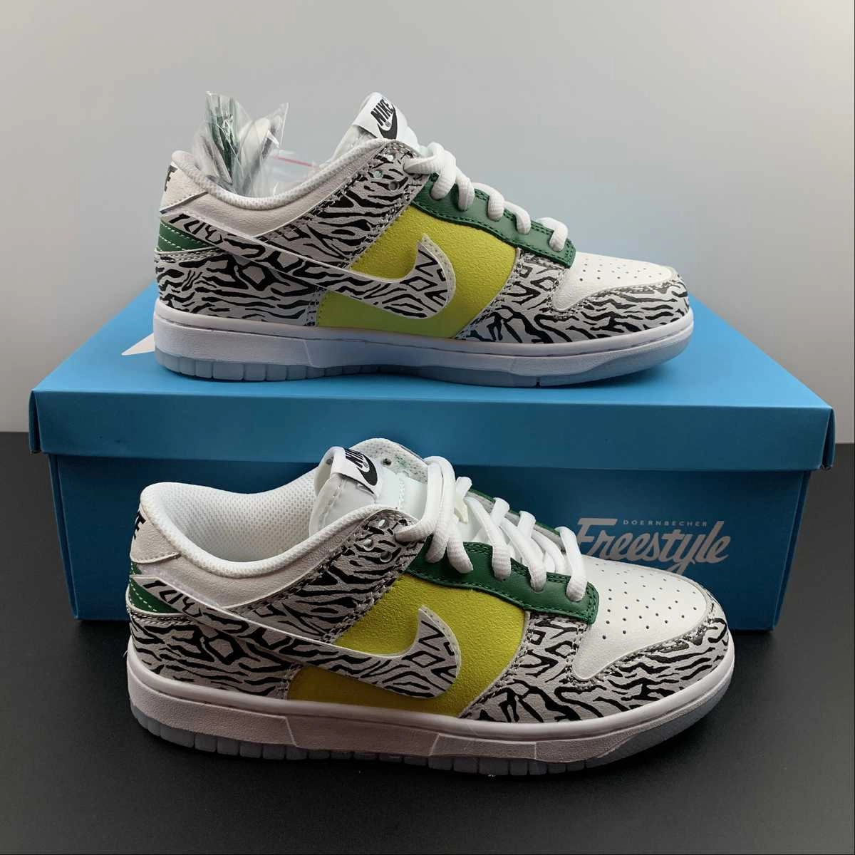 Sustainable Stitching SB Dunk Low Doernbecher Zoe White Black Green Yellow DR7305-100