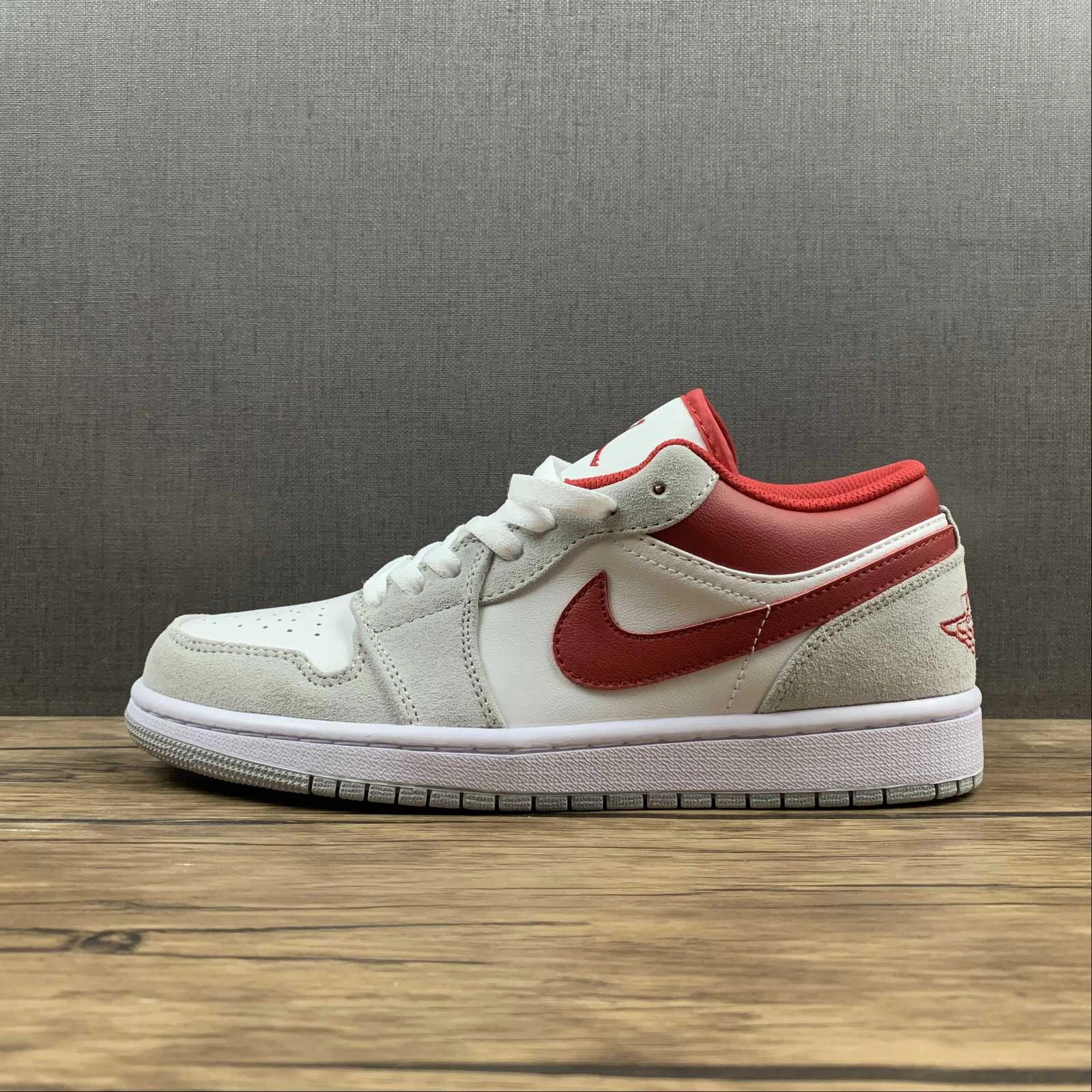 Narrow Soft Design Air Jordan 1 Low Grey White Red DC6991-016