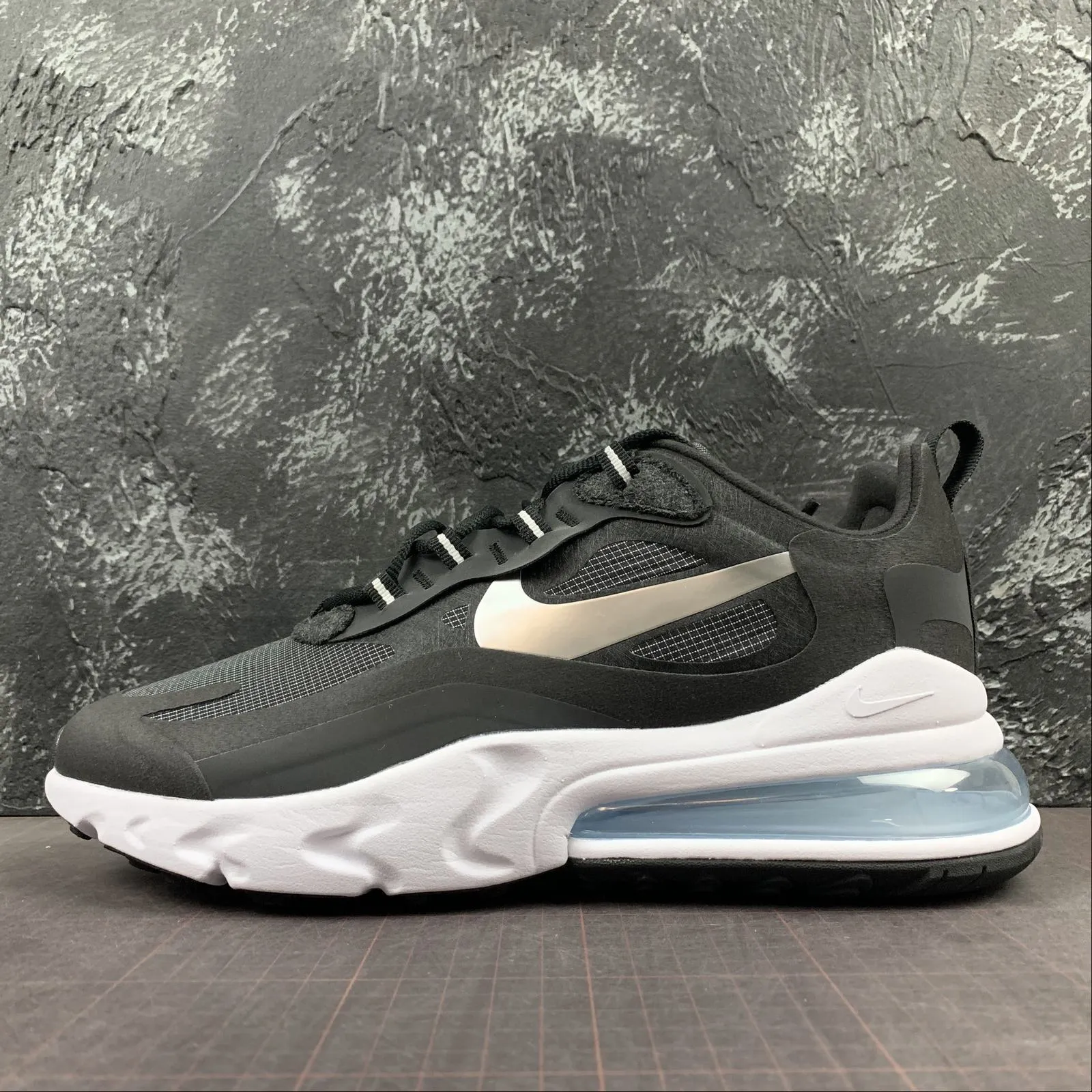 rough - surface running wear Air Max 270 React Black Metallic Silver-White CQ4598-071