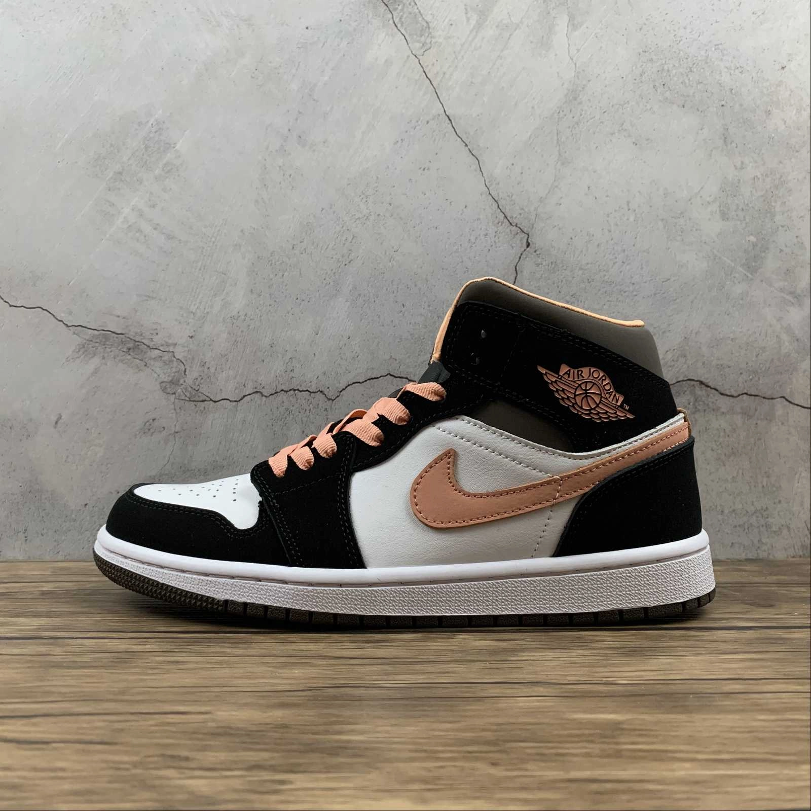 Non Toxic Construction Heat Sealed Reinforcements Air Jordan 1 Mid SE White Apricot Agate-Black (2021) DH0210-100