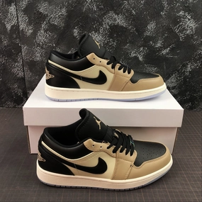Slip-resistant durability Air Jordan 1 Retro Low HI Premium Black Khaki White CQ9446-003